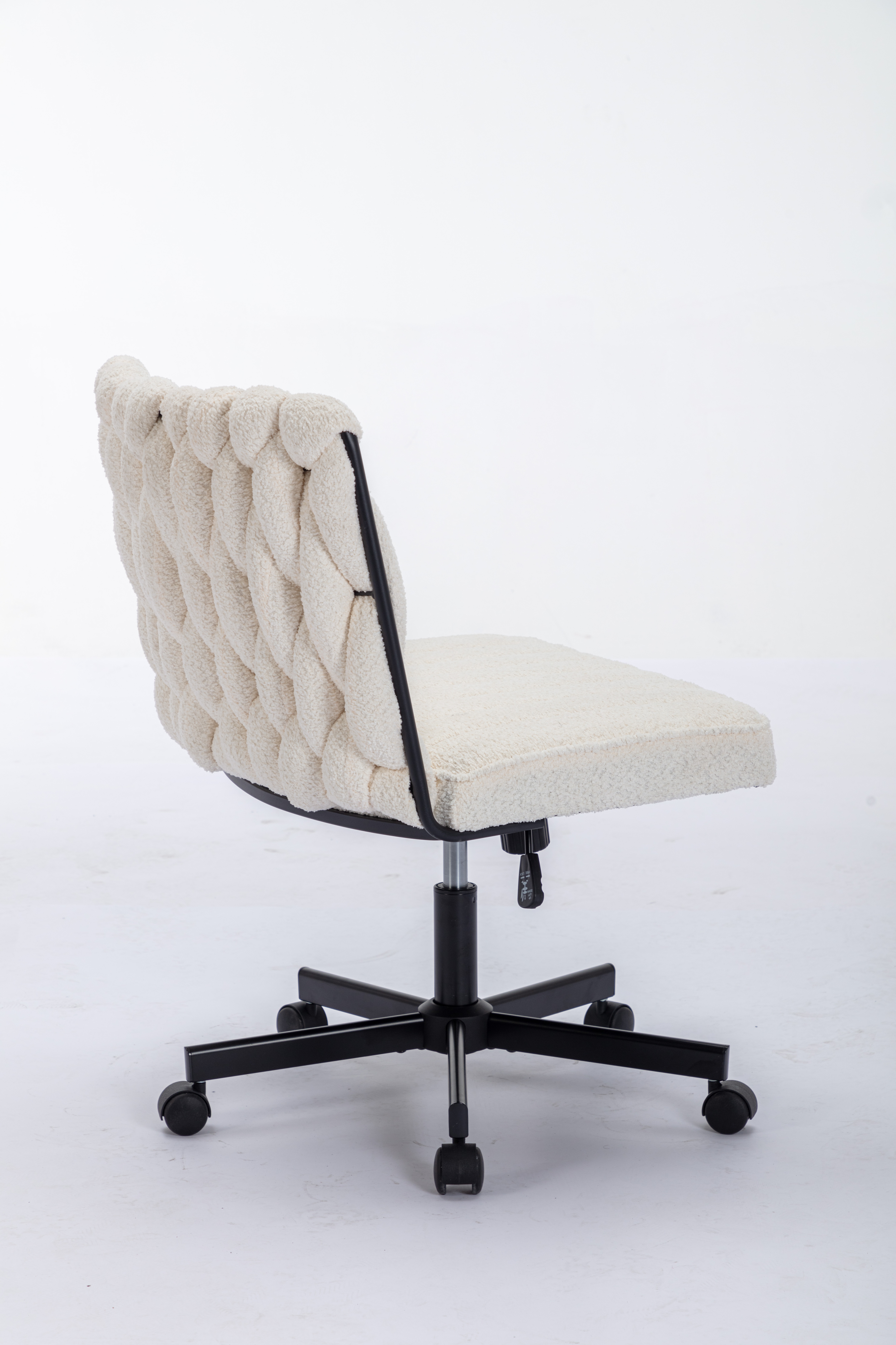 Criss Cross Legged Office Desk Chair With Wheels, Modern Armless Desk Chair With Wide Seat, Home Office Chairs For Work, Meditation, Vanity,White_voghion.com